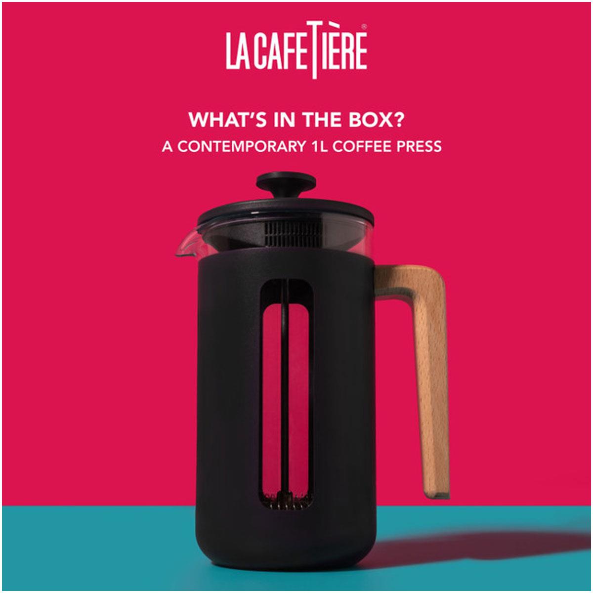 La Cafetiere Pisa 8-Cup Cafetiere French Presses Coffee Maker Borosilicate Glass Stainless Steel Black