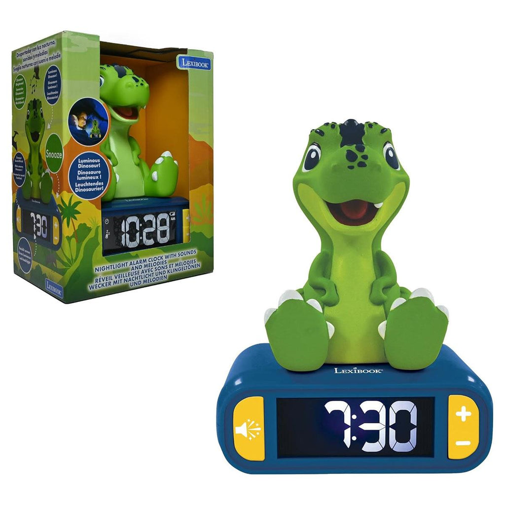 Lexibook 3D Dinosaur Childrens Clock With Night Light Alarm Snooze Blue/Green