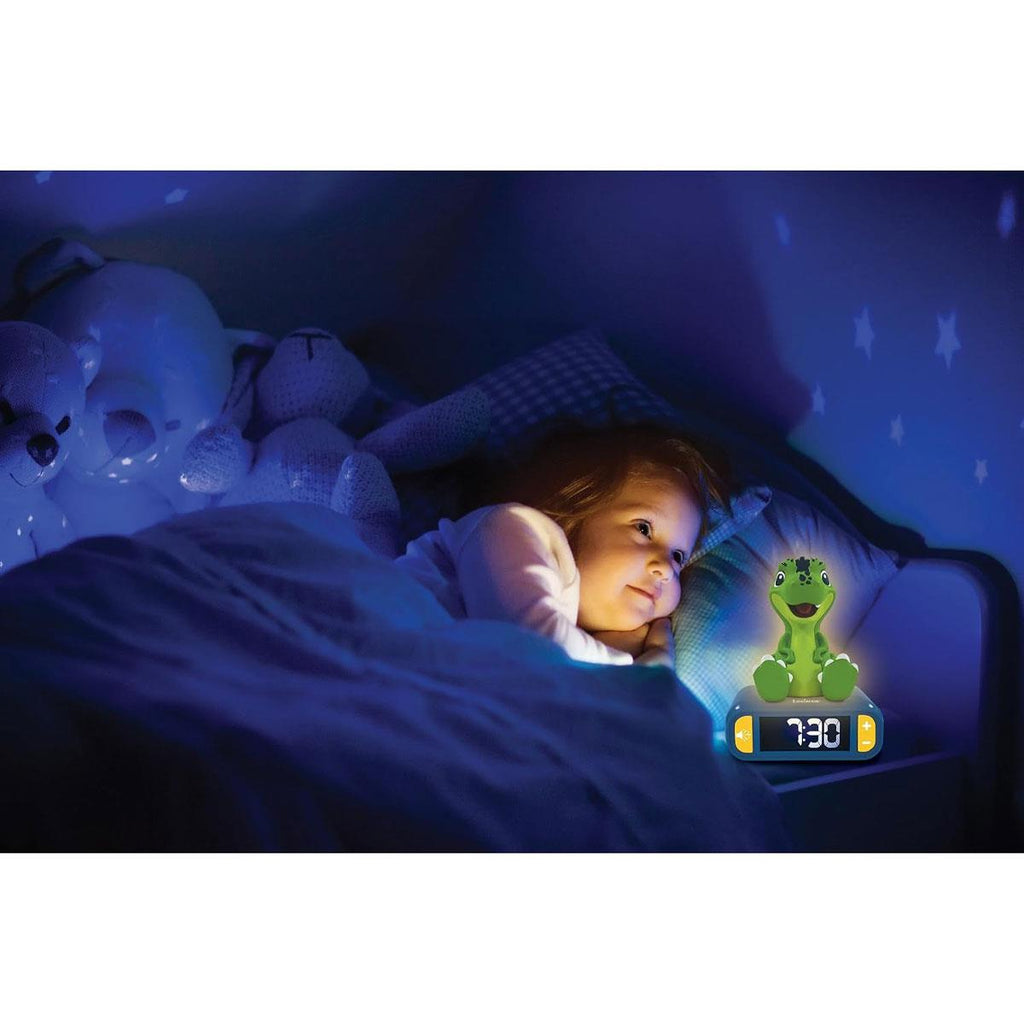 Lexibook 3D Dinosaur Childrens Clock With Night Light Alarm Snooze Blue/Green