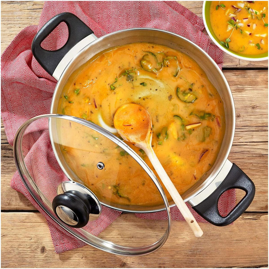 Judge Vista Casserole Pot 24cm/4 Litres Polished Stainless Steel Twin Handles Shatterproof Vented Glass Lid Large Silver