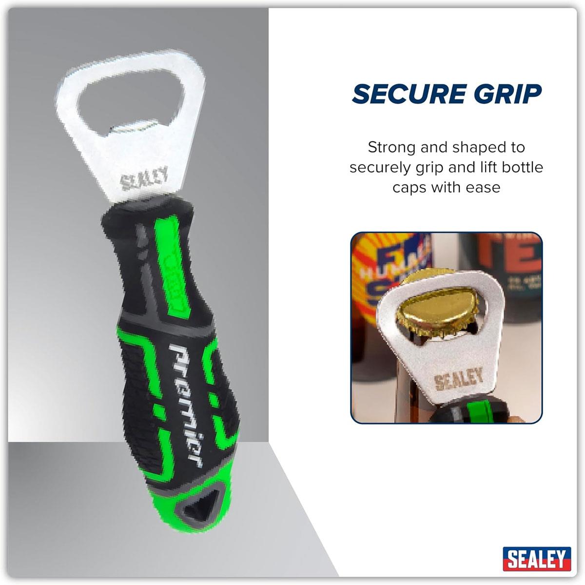 Sealey GripMAX Bottle Opener Hi-Vis Polypropylene Rubber Soft Grip Handle Green