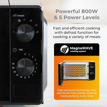 Tower Manual Microwave 20 Litres 800W With Dial Controls 5 Power Levels Defrost Function 30 Minute Timer Black