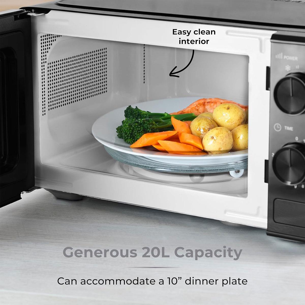 Tower Manual Microwave 20 Litres 800W With Dial Controls 5 Power Levels Defrost Function 30 Minute Timer Black