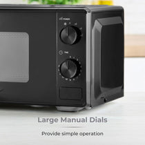 Tower Manual Microwave 20 Litres 800W With Dial Controls 5 Power Levels Defrost Function 30 Minute Timer Black