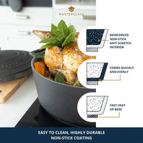 MasterClass Oval Cast Aluminium Casserole Dish 6 Litres With Self Basting Lid And Strainer Black
