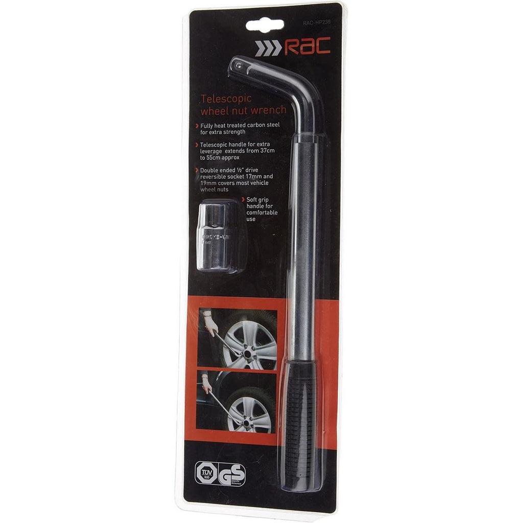 Hilka Tools RAC Extending Wheel Wrench With Double Ended Reversible Socket 17mm And 19mm Silver