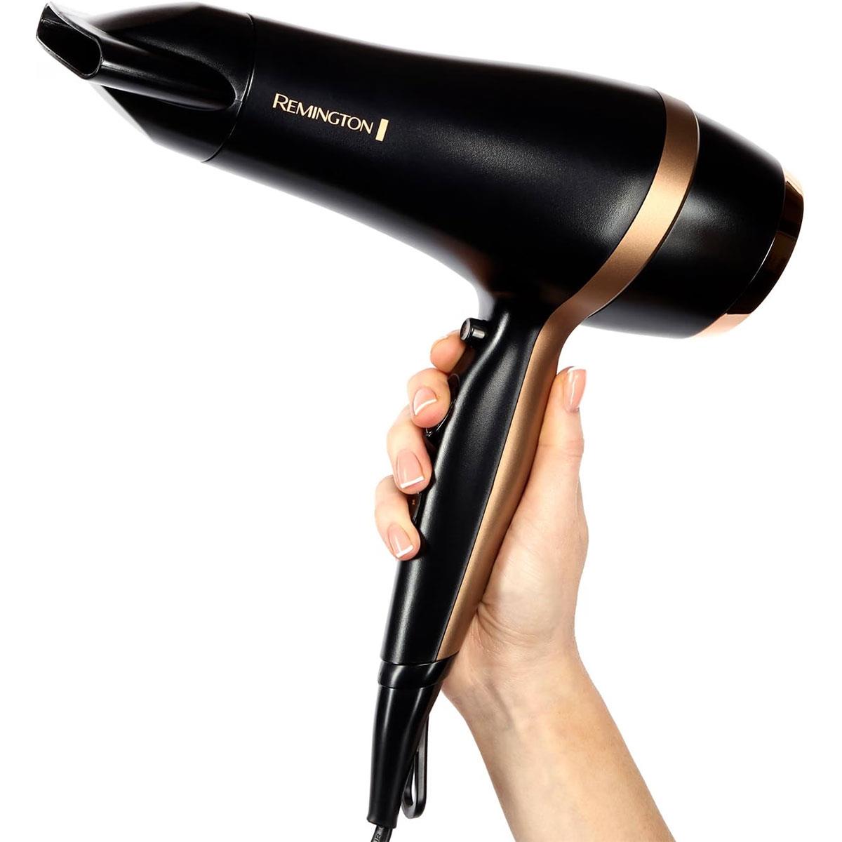 Remington Salon Smooth Hair Dryer 2000W Gift Set With Concentrator & Diffuser Ceramic Ionic Grille 3 Heat & 2 Speed Settings Cool Shot Round Brush Black