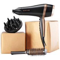 Remington Salon Smooth Hair Dryer 2000W Gift Set With Concentrator & Diffuser Ceramic Ionic Grille 3 Heat & 2 Speed Settings Cool Shot Round Brush Black