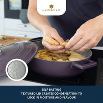 MasterClass Shallow Casserole Dish 28cm/4 Litres Non-Stick Aluminium Casserole With Lid Purple