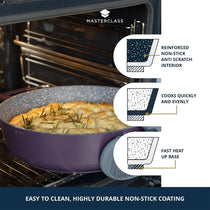 MasterClass Shallow Casserole Dish 28cm/4 Litres Non-Stick Aluminium Casserole With Lid Purple