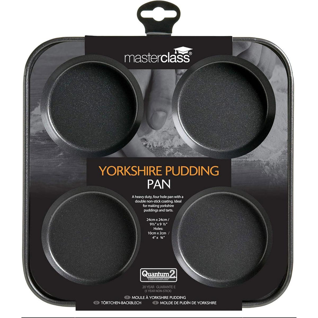 MasterClass 4 Hole Yorkshire Pudding Pan 24cm Baking Tray PFOA Non Stick Carbon Steel Grey