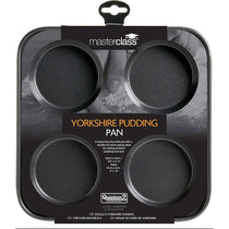 MasterClass 4 Hole Yorkshire Pudding Pan 24cm Baking Tray PFOA Non Stick Carbon Steel Grey