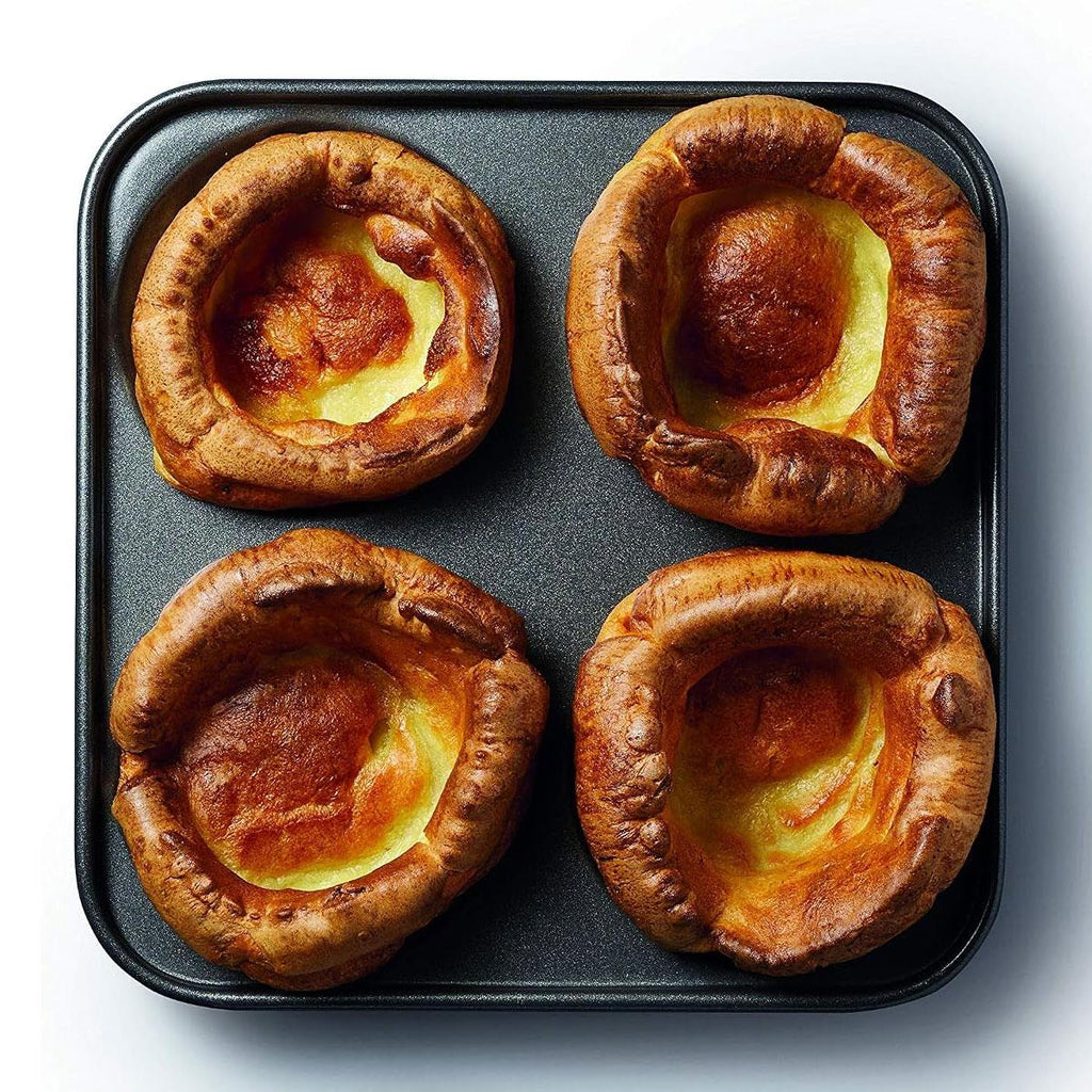 MasterClass 4 Hole Yorkshire Pudding Pan 24cm Baking Tray PFOA Non Stick Carbon Steel Grey
