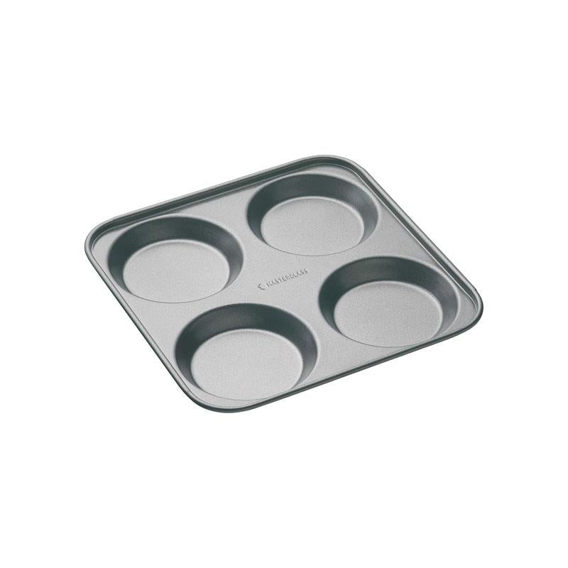 MasterClass 4 Hole Yorkshire Pudding Pan 24cm Baking Tray PFOA Non Stick Carbon Steel Grey