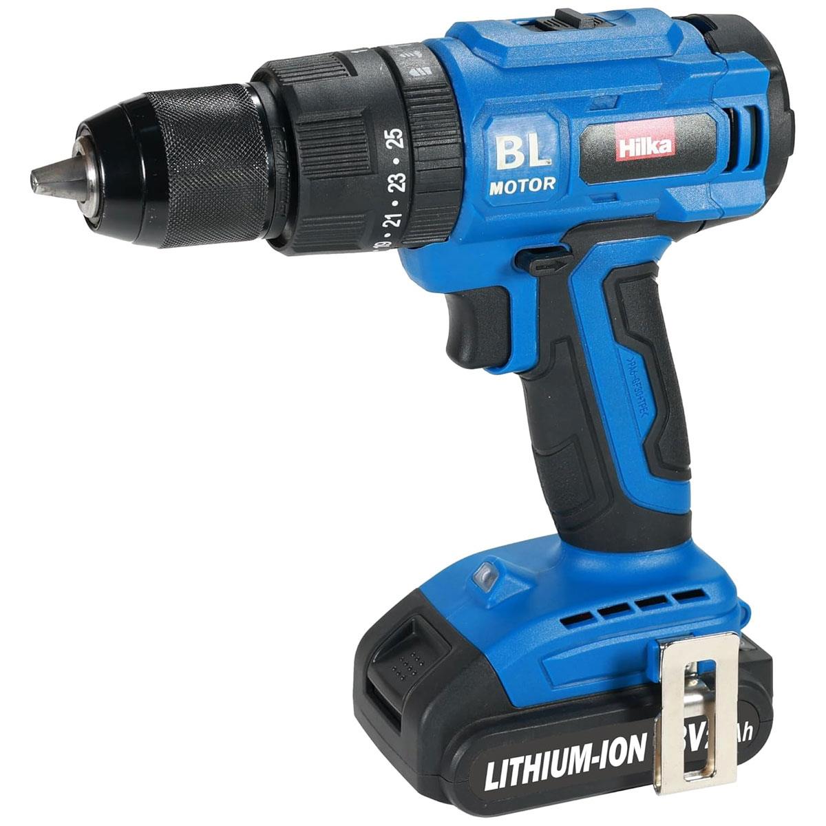 Hilka Tools 18V Li-ion Brushless Combi Drill With 2.0Ah Batteries And 50 Pieces Accessories Blue