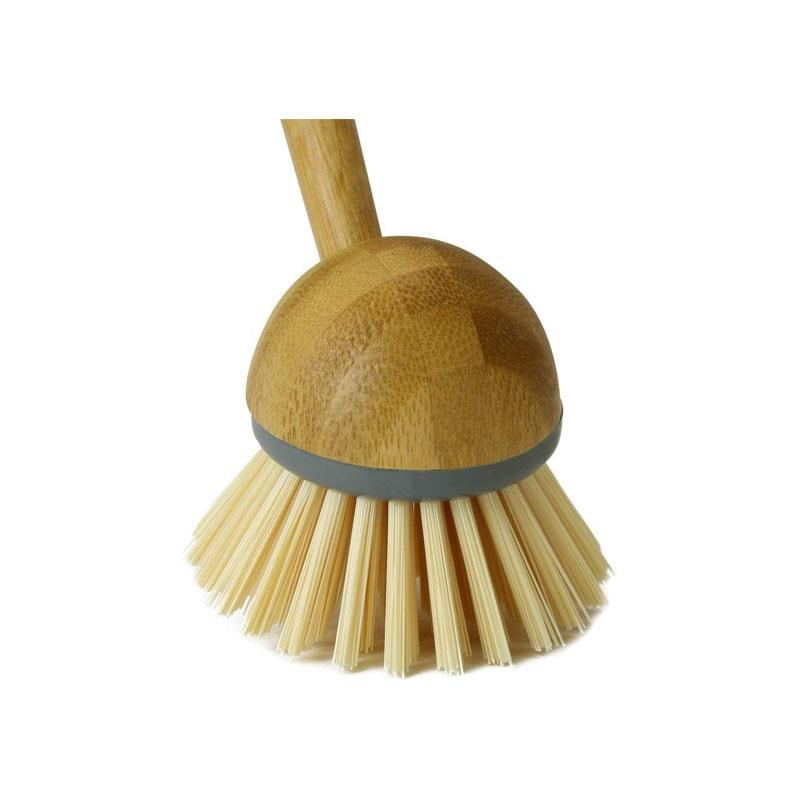 JVL Bamboo Retro Dish Brush Round Long Handle Washing Up Kitchen Brushe Natural