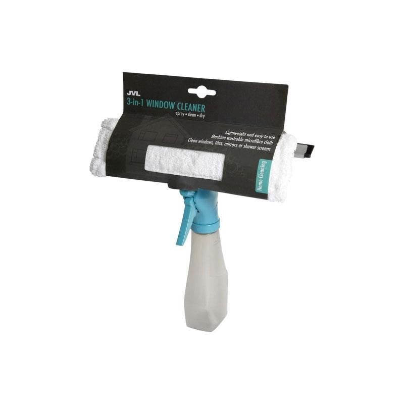 JVL 3-In-1 Window Cleaner Streak-Free Shine Microfibre And Squeegee Spray Bottle Teal/Grey