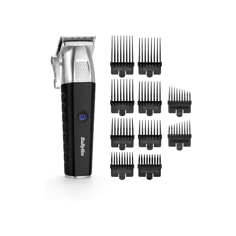 BaByliss Lithium Power Cordless Hair Clippers Quick Charge Taper Level 0.5-25mm 8 Comb Guides (0.8-25mm) Storage Bag Black