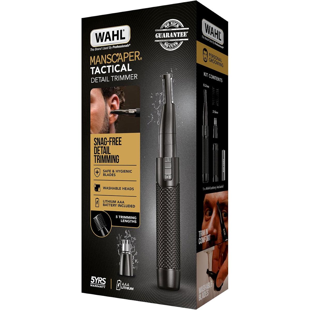 Wahl Manscaper Tactical Detail Trimmer Kit Nose Ear And Eyebrow Grooming Pen Trimmer Men's Facial Hair Removal Black