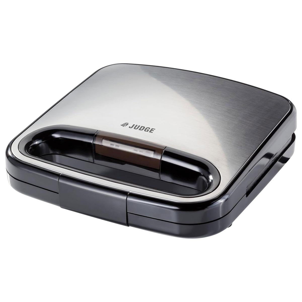 Judge Non-Stick Sandwich Maker 2 Toasties Satin Stainless Steel Seal And Cut Plates Cool Touch Handle 750W Silver