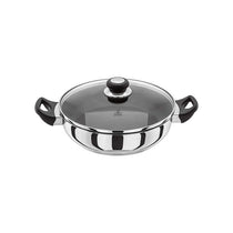 Judge Vista Shallow Casserole Frying Pan 28cm Large Non-Stick Stainless Steel With Shatterproof Glass Lid Silver