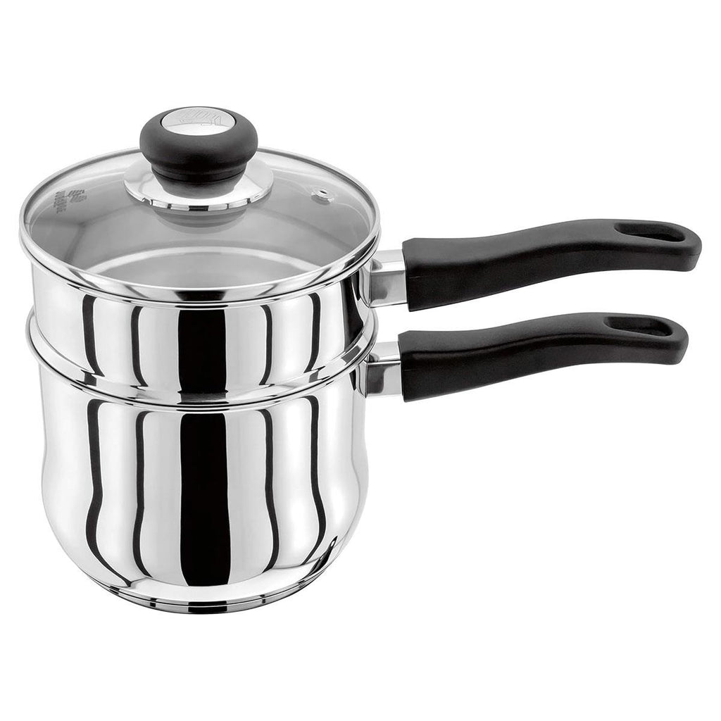 Judge Vista Porringer/Double Boiler/Bain Marie Saucepan And Base 16cm/1.5 Litres Stainless Steel Shatterproof Vented Glass Lid Silver