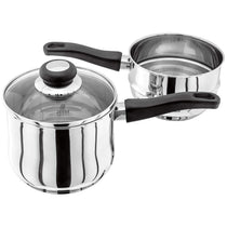 Judge Vista Porringer/Double Boiler/Bain Marie Saucepan And Base 16cm/1.5 Litres Stainless Steel Shatterproof Vented Glass Lid Silver