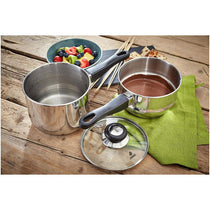 Judge Vista Porringer/Double Boiler/Bain Marie Saucepan And Base 16cm/1.5 Litres Stainless Steel Shatterproof Vented Glass Lid Silver