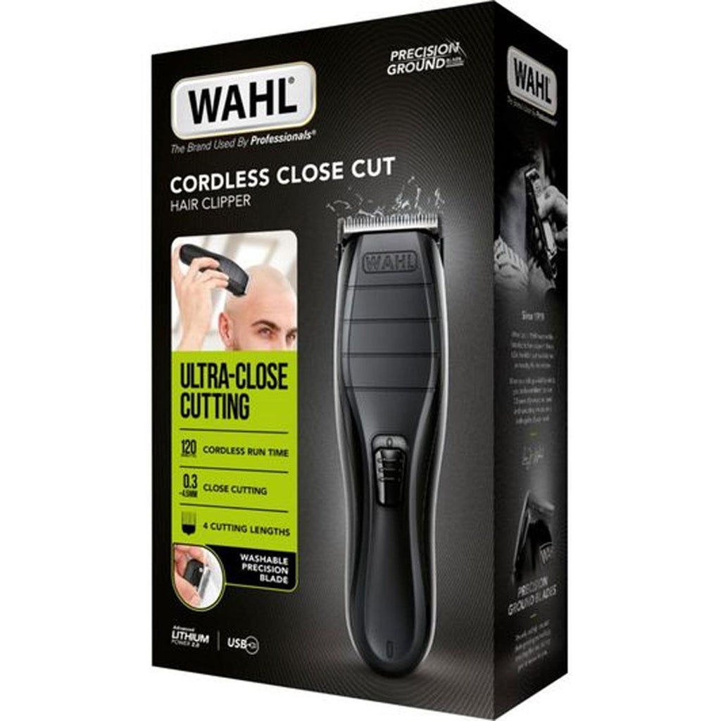 Wahl Cordless Close Cut Hair Clipper Kit Ultra-Close Cutting Blade 3 Attachment Combs Black