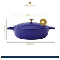 MasterClass Shallow Casserole Dish 28cm/4 Litre Non-Stick Cast Aluminium With Self-Basting Lid Blue