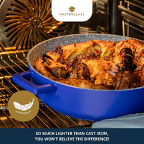 MasterClass Shallow Casserole Dish 28cm/4 Litre Non-Stick Cast Aluminium With Self-Basting Lid Blue