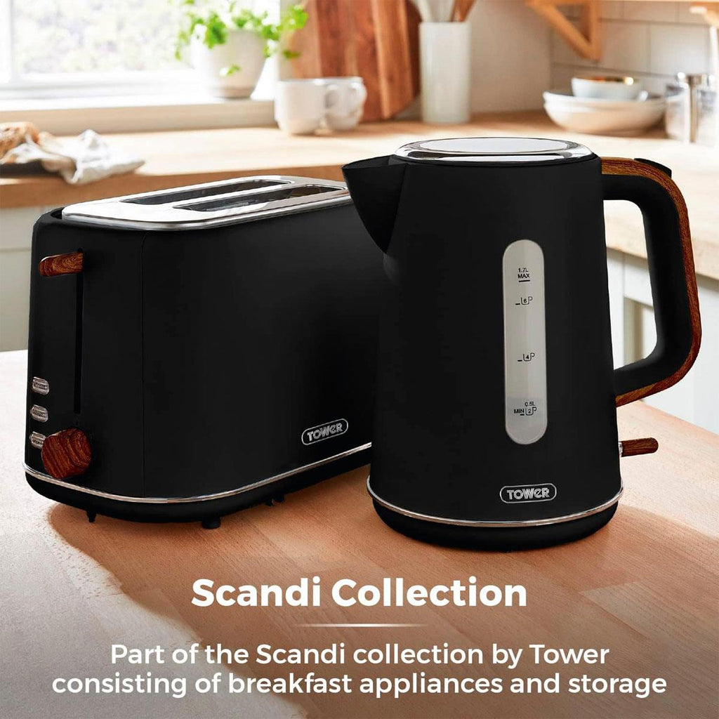 Tower Scandi Style 2 Slice Toaster Adjustable Browning Control Centring Function 800W Black