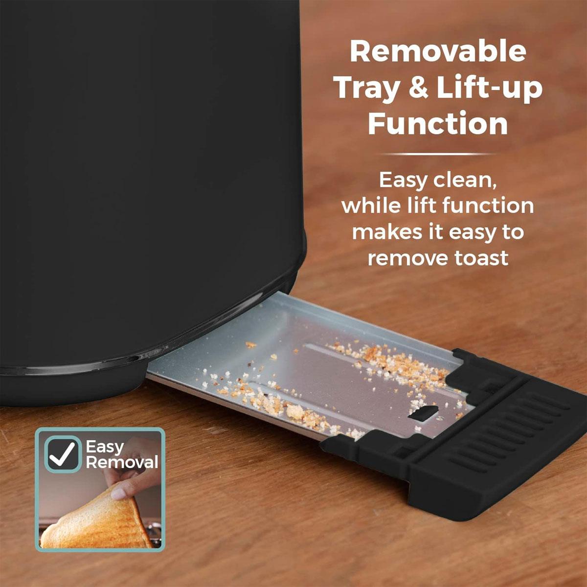 Tower Scandi Style 2 Slice Toaster Adjustable Browning Control Centring Function 800W Black