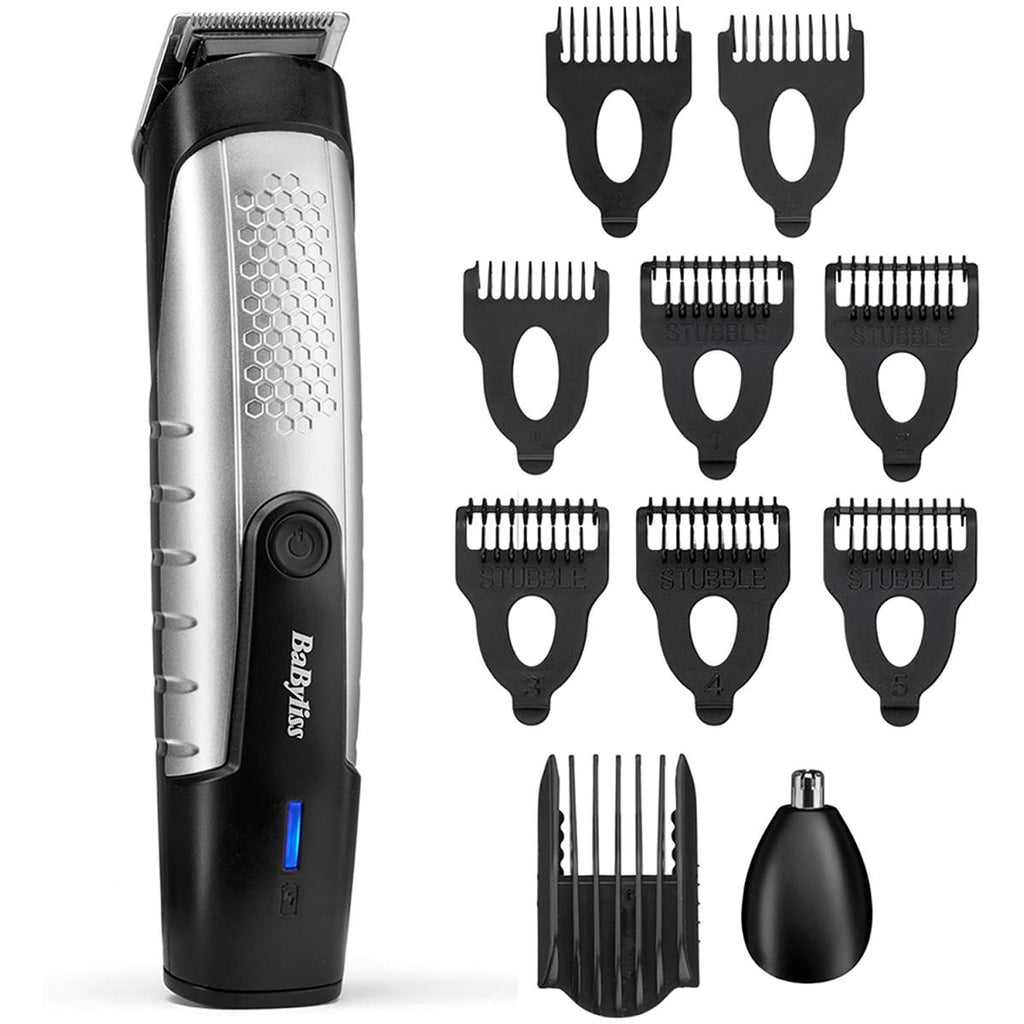 BaByliss Lithium Power Beard Trimmer Cordless Grooming Kit Nose And Ear Trimmer 14 Cutting Lengths 0.5–10mm Stainless Steel Blades Black