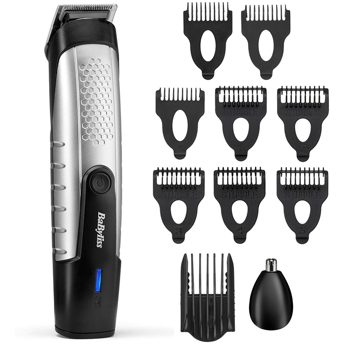 BaByliss Lithium Power Beard Trimmer Cordless Grooming Kit Nose And Ear Trimmer 14 Cutting Lengths 0.5–10mm Stainless Steel Blades Black