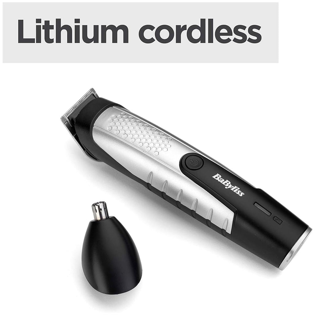 BaByliss Lithium Power Beard Trimmer Cordless Grooming Kit Nose And Ear Trimmer 14 Cutting Lengths 0.5–10mm Stainless Steel Blades Black