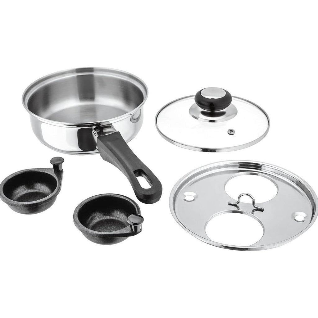 Judge Essentials Two Cup Egg Poacher Frying Pan 16cm Vented Glass Lid Stay-Cool Handle Stainless Steel Silver