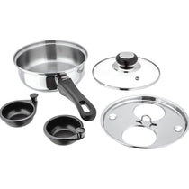 Judge Essentials Two Cup Egg Poacher Frying Pan 16cm Vented Glass Lid Stay-Cool Handle Stainless Steel Silver