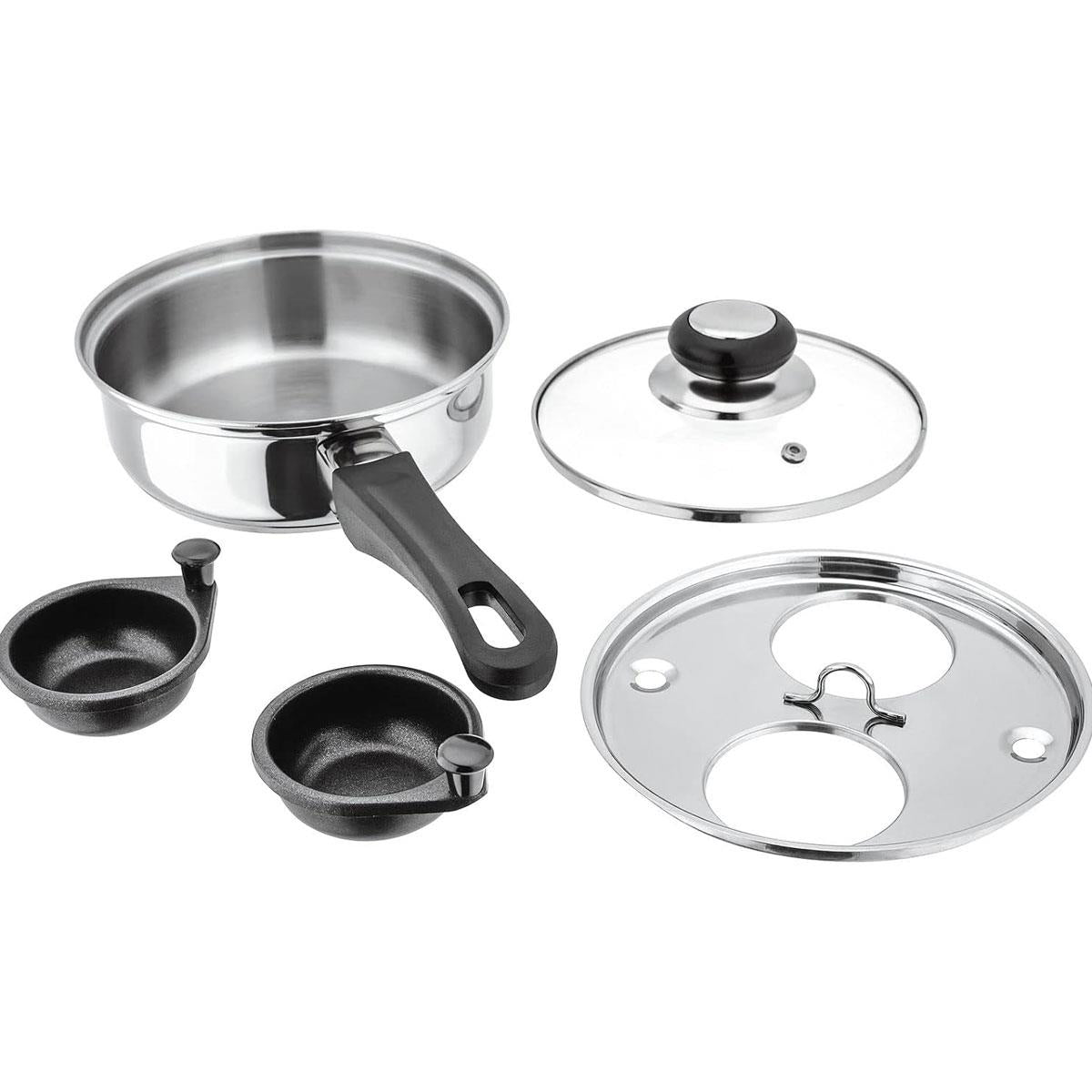 Judge Essentials Two Cup Egg Poacher Frying Pan 16cm Vented Glass Lid Stay-Cool Handle Stainless Steel Silver