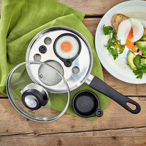 Judge Essentials Two Cup Egg Poacher Frying Pan 16cm Vented Glass Lid Stay-Cool Handle Stainless Steel Silver