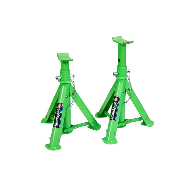 Blue Spot Tools 2T (2000KG) Pair Foldable Axle Stands Green