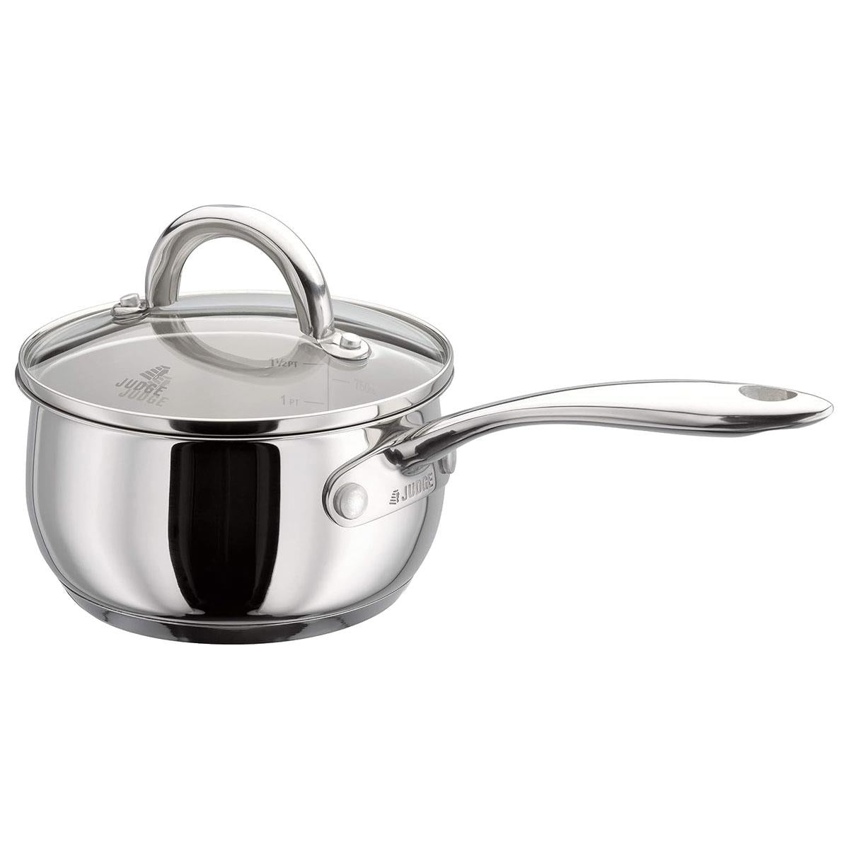 Judge Classic Saucepan 14cm With Glass Lid Polished Stainless Steel 1 Litre Silver