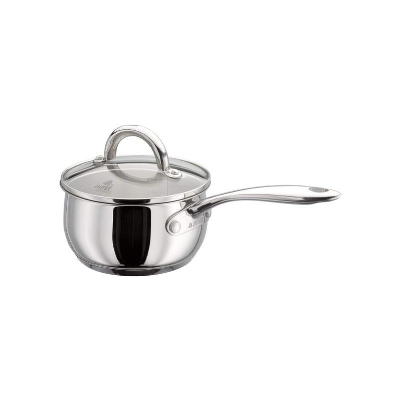 Judge Classic Saucepan 14cm With Glass Lid Polished Stainless Steel 1 Litre Silver