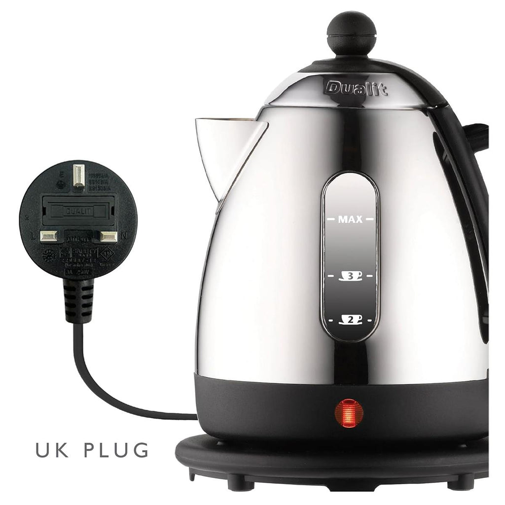 Dualit Mini Lite Electric Jug Kettle Fast Boiling Polished Stainless Steel High Gloss Finish 2000W 1 Litre Silver/Black