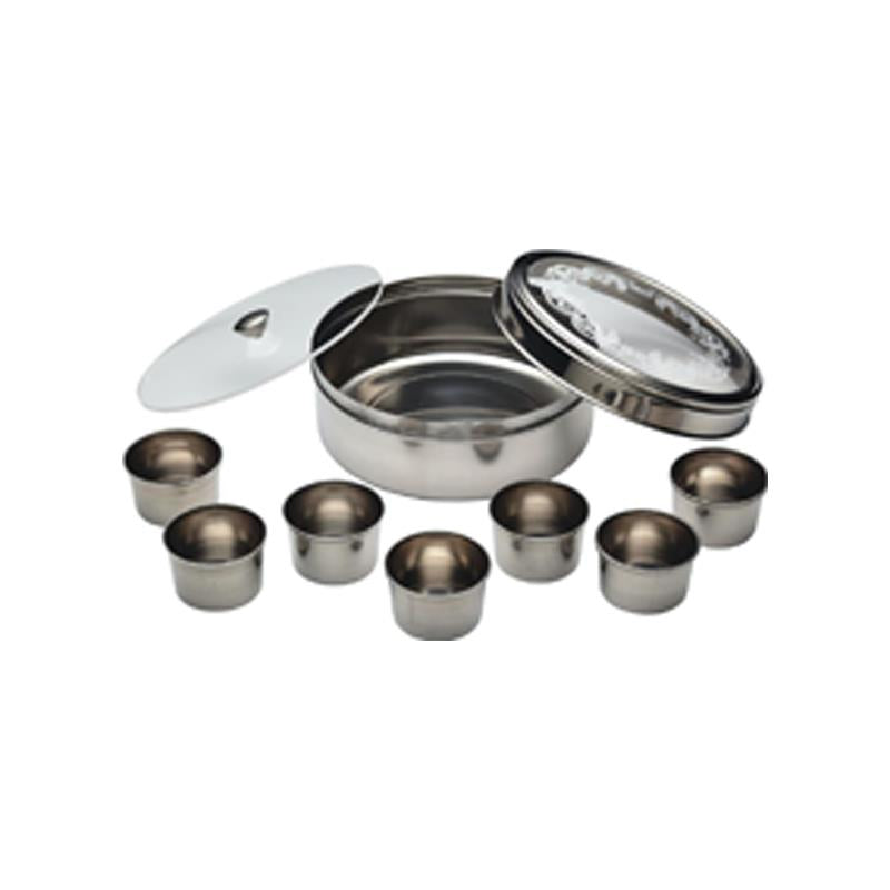 KitchenCraft World of Flavours Indian Spice Box For Masala Dabba 7 Spice Pots Large Spice Cover Lid Stainless Steel Silver