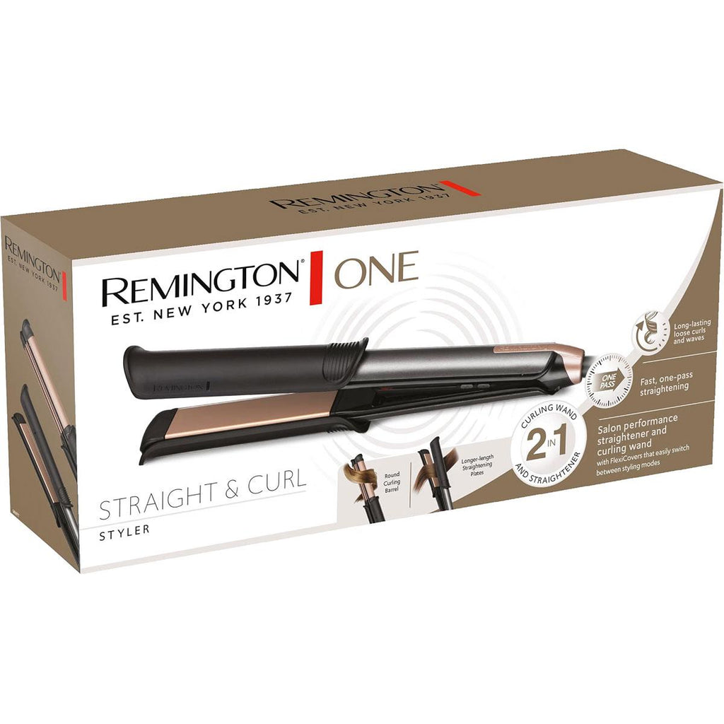 Remington One Straight And Curl Styler Hair Straightener And Curling Wand Heats Up In 20 Seconds 5 Settings 150-230°C Grey