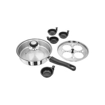 Judge Essentials Four-Cup Egg Poacher And Frying Pan 20cm Stainless Steel Vented Glass Lid Stay-Cool Handle Silver