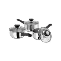 Judge Vista Stainless Steel Saucepan Set 14cm 16cm 18cm 3 Piece with Glass Lids Induction Compatible