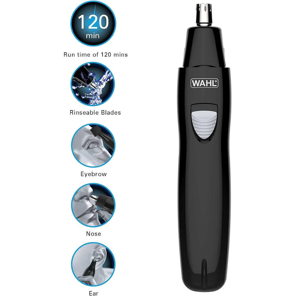 Wahl 3 In 1 Personal Trimmer Ear Nose Eyebrow Facial Hair Trimmer Rechargeable Washable Heads Black