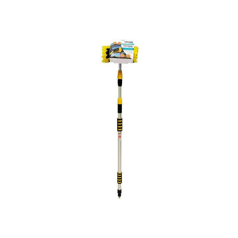 Kingfisher Telescopic Wash Brush Set 3m Triple Extension Telescopic Window Wash Brush Plus Wiper Multicolour